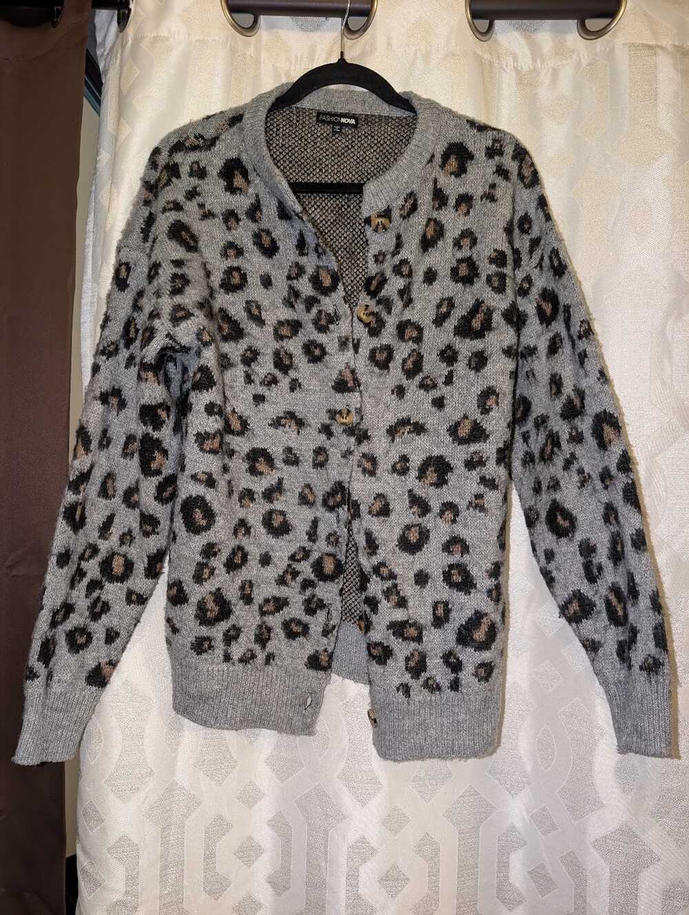 Fashion Nova Gray Leopard Print Cardigan with Brown Spots